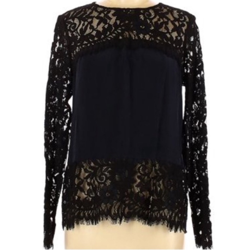Intermix Silk‎ Sheer Floral Lace Panel Long Sleeve Blouse Top Size S